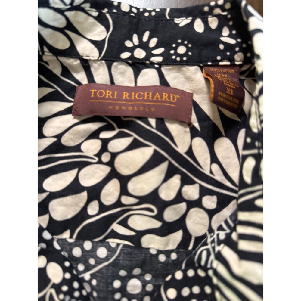 Tori Richard Honolulu Mens XL Cotton Lawn Black White Botanical Aloha Shirt - Picture 5 of 11